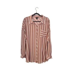 Torrid Women's Striped Button Up Top Size 2X Pink Preppy Oversized Feminine